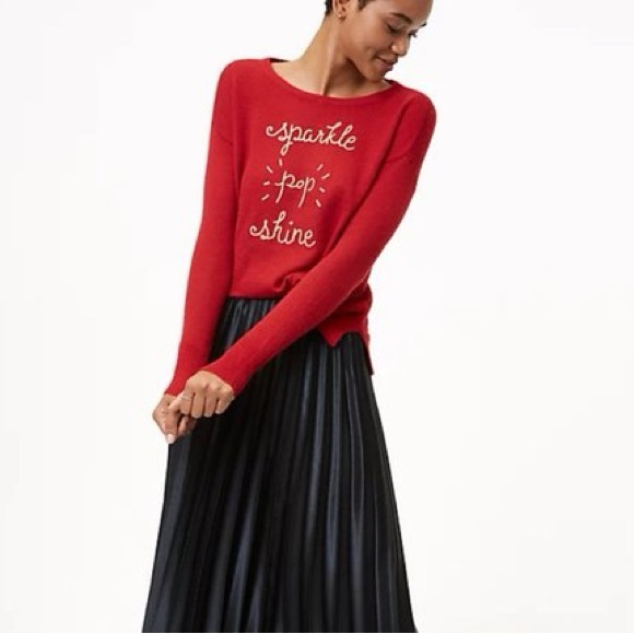 Loft Sparkle Pop Shine Embroidered Sweater 💗 Red & Gold - Picture 5 of 16